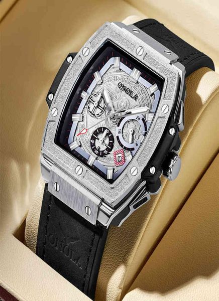 

onola tonneau square big quartz lumious chronograph wrist fashion casual style luxury man watch relogio masculino2844542, Slivery;brown