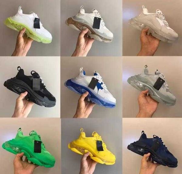 

paris paris 17fw shoes luxury designer triple s sneakers for women men grandpa trainer vintage navy blue orange dad shoes clear bubble botto, Black;white