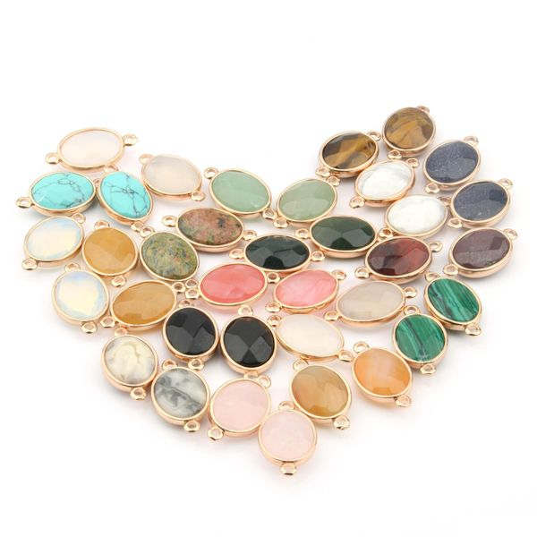

other natural stone oval shape rose quartzz tiger eyes pendant double hole ear connector diy for necklace bracelet jewelry making dr dhijd, Silver