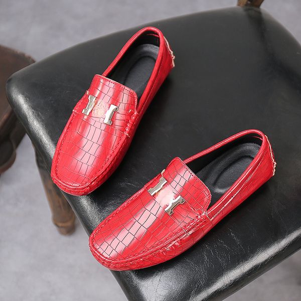 

Classic Square -headed Loafers Men Shoes PU Solid Color Casual Fashion Crocodile Pattern Simplicity Wild British Business Shoes AD341, Clear