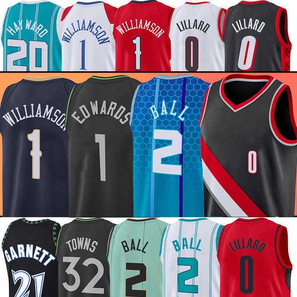 

0 damian lillard basketball jerseys edwards 1 anthony garnett 5 kevin towns 32 karl-anthony williamson zion ball 2 lamelo jerseys, Black;red