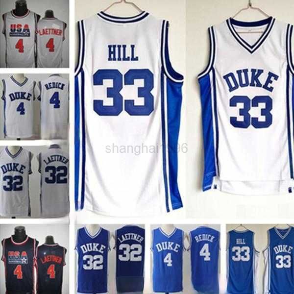 

college basketball wears men ncaa duke blue devils jerseys 4 jj redick 33 grant hill 32 christian laettner white all stitched basketball jer, Black
