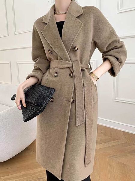 

max101801 designer coat loose handcrafted wool coat fashion classic cut british style kaftan classic double breasted, Black