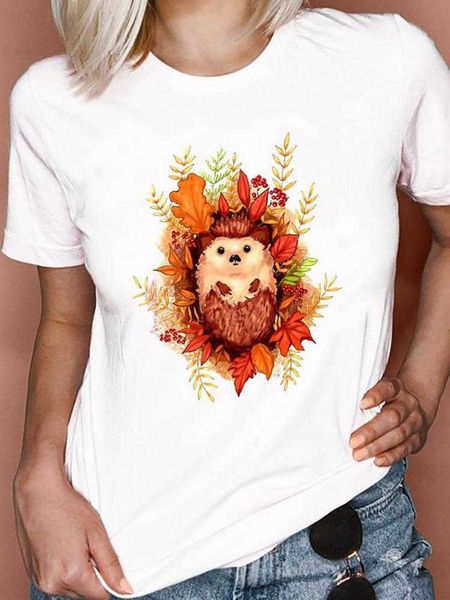 

women's t-shirt cute hamster funny women printed graphic tee shirts femme o-neck short sleeve cartoon 90s ladies tshirt clothes, White