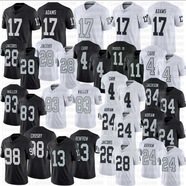 

men 17 davante adams football jerseys 28 josh jacobs bo jackson abram 4 derek carr 98 maxx crosby ruggs iii 83 darren waller renfrow, Black