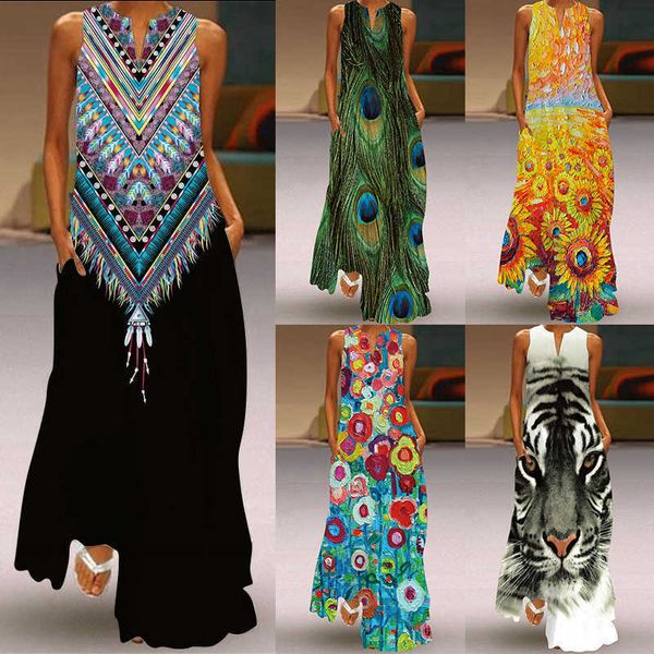 

printed v-neck 2021 long sleeveless dress short jeans for ladies, Black;gray