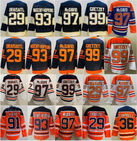 

men reverse retro hockey 97 connor mcdavid jersey blank 29 leon draisaitl 93 ryan nugent-hopkins 36 jack campbell 99 wayne gretzky navy blue, Black;red