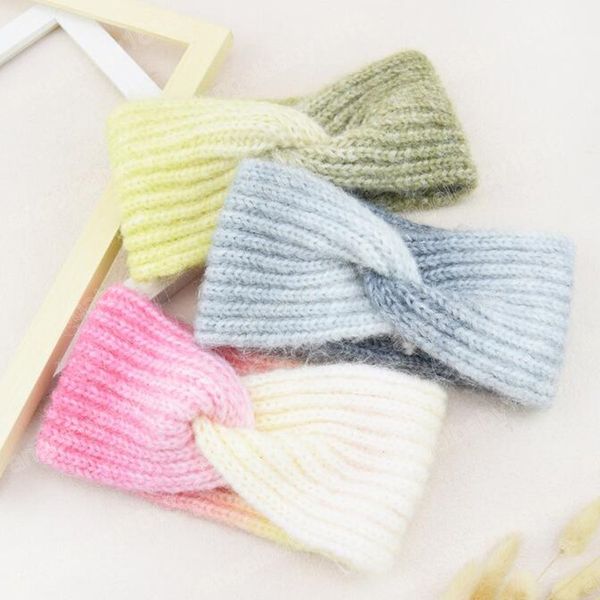 

women knitted gradient headband hair accessories sports warm striped colored turabn tie-dyed personality winter, Slivery;white