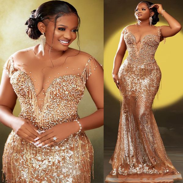 

2022 arabic aso ebi gold mermaid prom dresses sequined lace evening formal party second reception birthay engagement gowns dress zj770, Black