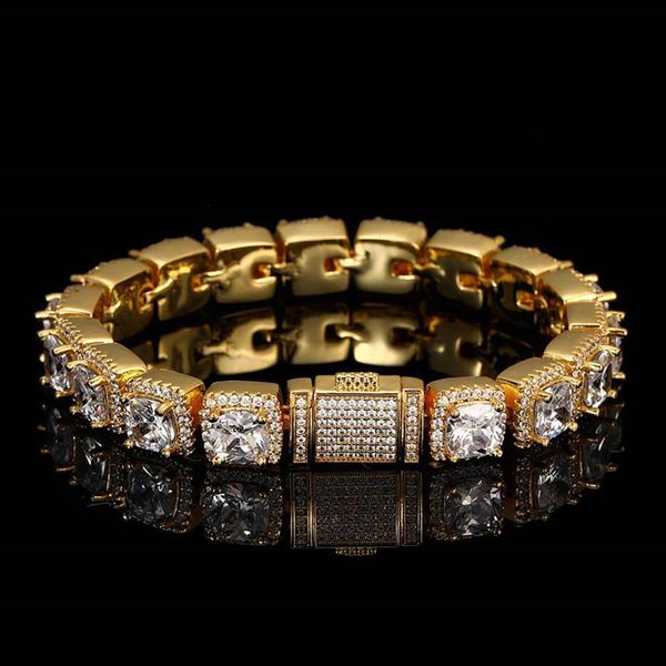

10mm 7/8/9inch europe and america fashion hiphop jewelry gold plated bling cz stone bracelet for men women link bracelets, Black
