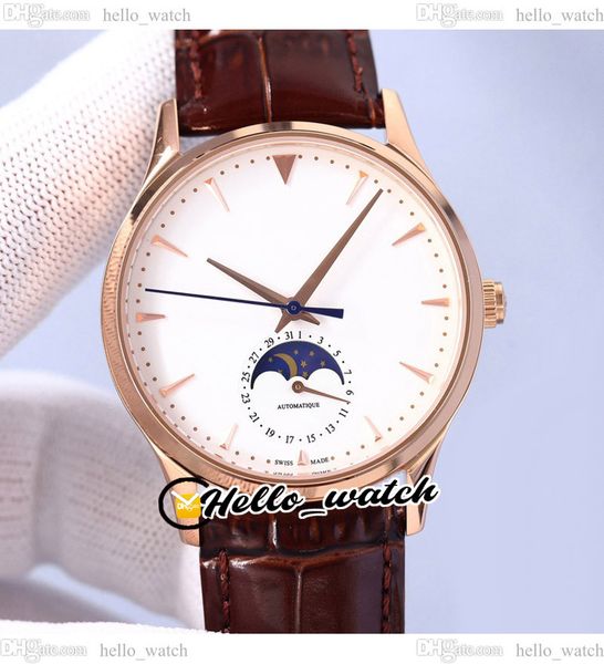

41mm master ultra thin 1362520 automatic mens watch phases moon white dial q1362520 rose gold case brown leather strap watches hellowatch e1, Slivery;brown