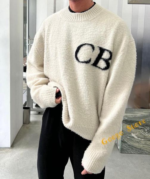

sweaters letter jacquard oversize sweatshirts men's men women o-neck cole buxton knit sweater eia1, White;black
