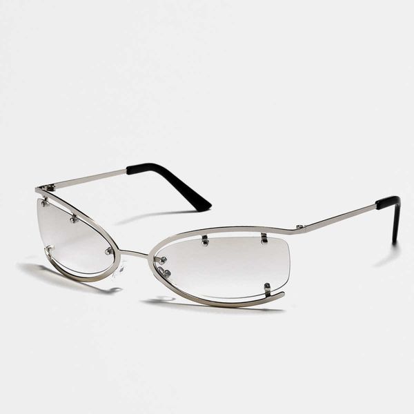 

sunglasssunglasses with metal cat s eyes sunglasses xunge personality female y2k future technology style men s half, White;black