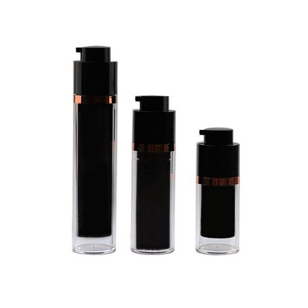 

100pcs/lot 15/30/50ml black airless pump bottle refillable rotating travel containers for lotions creams essential oil shampoo