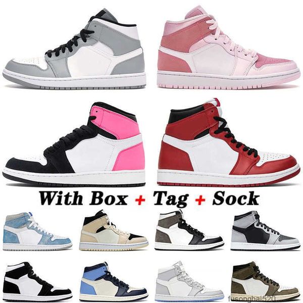 

1 1s basketball shoes mens women mid light smoke grey jumpman digital pink fearless chicago 2022 arrival cactus jack trainers sports jordon, Black