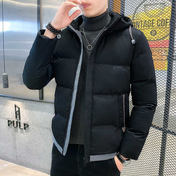 

men 2022 winter new men's down cotton coat youth fashion casual clothing, Black