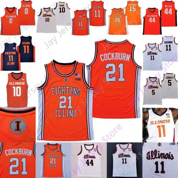

college basketball wears illinois fighting illini basketball jersey ncaa ayo dosunmu kofi cockburn trent frazier williams andre curbelo hawk, Black