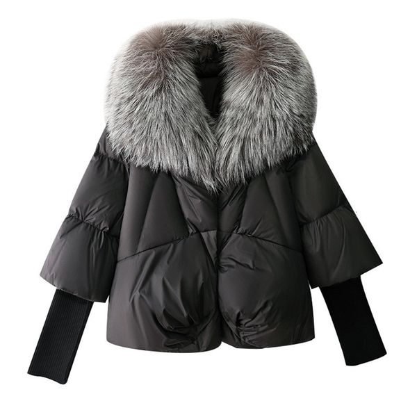 

womens wool blends highend elegant thick warm winter coat women jacket fur lining  female short eiderdown parkas snow wear padded clothes, Black