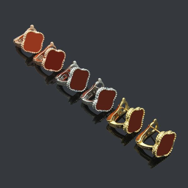 

charm designer vc letters black and white red green color shell four leaf flower ear nail tiger eye stone fritillaria for womens luxury jewe, Golden