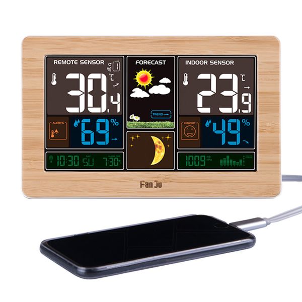 

weather station digital wall clock alarm wireless sensor thermometer hygrometer barometer weather forecast deskfj3378