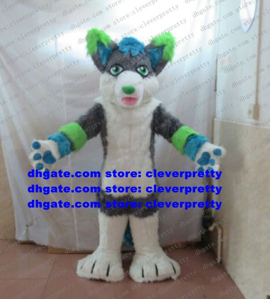 

gray long fur furry fox mascot costume husky dog wolf fursuit cartoon character outfit l restaurant floor show zx2985, Red;yellow