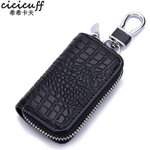 

car key cicicuff fashion leather car key bag crocodile print zipper keys housekeeper cow split leather key organizer case wallet t221110