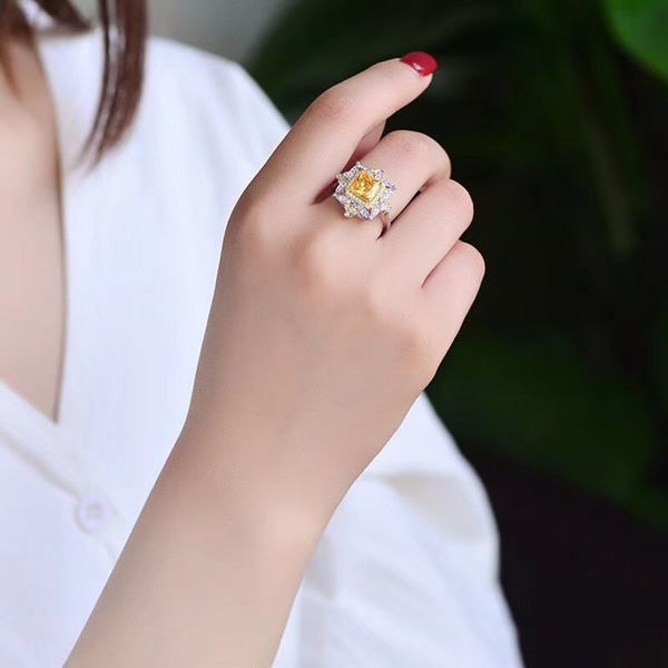 

solitaire ring european and american fashion high-end ornament vintage square hollow carved for women ring, Golden;silver