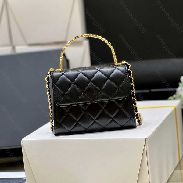 

10a tier mirror quality luxuries designers enamel handle flap bag womens real leather lambskin quilted black purse mini shoulder box bag