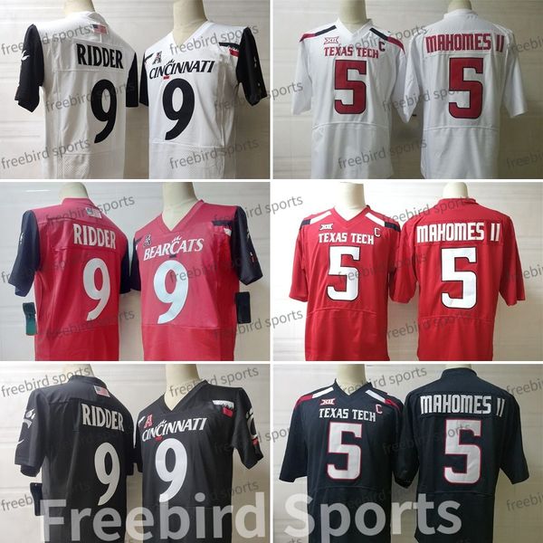 

ncaa 5 patrick mahomes ii college football jersey cincinnati 9 desmond ridder texas tech red red white mens jerseys stitched mesh, Black