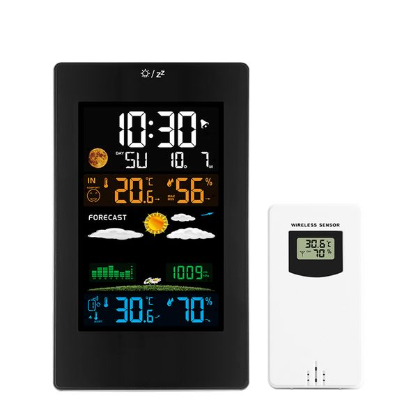 

digital wall clock color weather station temperature humidity wireless sensor table desk watch home decoration modern design
