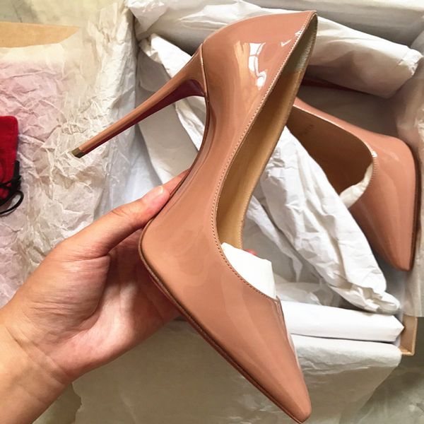 

brand women high heel shoes with box red shiny bottoms 6cm 8cm 10cm 12cm thin heels pointed genuine leather nude black white women's pu