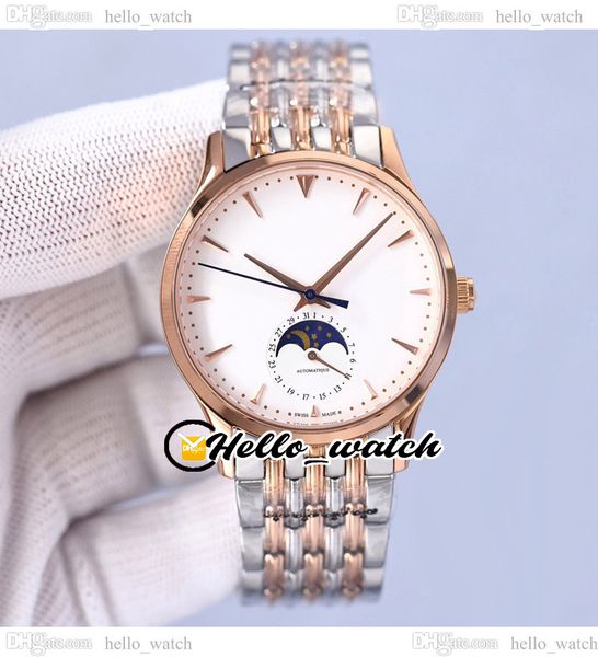 

41mm master ultra thin 1368420 automatic mens watch phases moon black dial 1362520 two tone rose gold steel bracelet watches hellowatch e199, Slivery;brown
