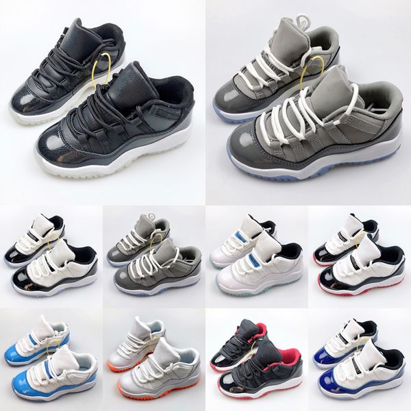 

jumpman 11 kids basketball shoes 11s low concord platinum tint barons legend blue 25th anniversary low white bred cherry children trainers s, Black