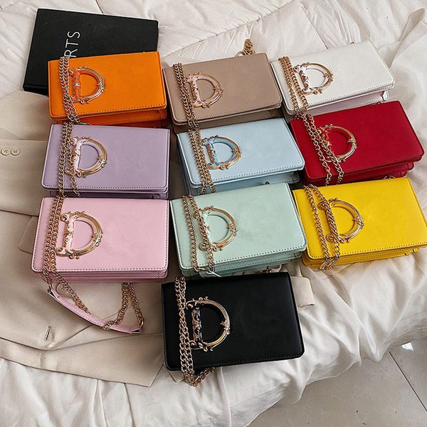 

fashion letter chain bag women girls pu leather shoulder bags designer handbag outdoor candy color phone pouch 10 colors
