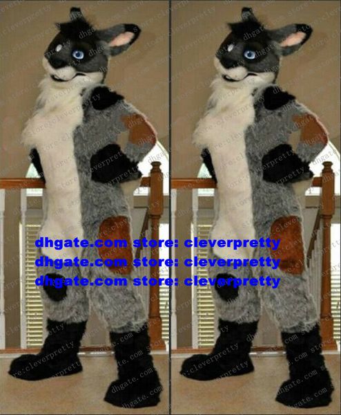 

fursuit long fur black furry mascot costume husky dog wolf fox cartoon character outfit scenic spot someone inside zx2987, Red;yellow