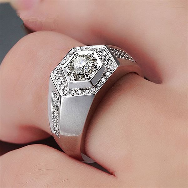 

band rings european and american fashion high-end korean style platinum plated mens diamond ring counter genuine jewelry loose diamond custo, Silver