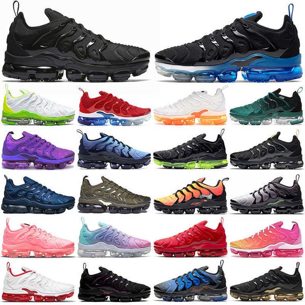 

wholesale tn plus running shoes men black white volt sunset cherry all red cool wolf grey neon gree olive camo usa dark grape mens womens