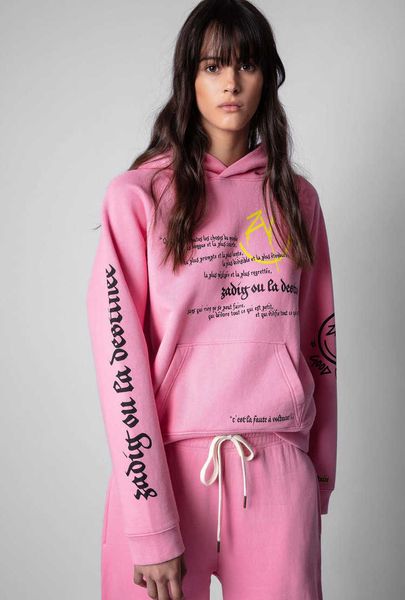 

zadig & voltaire women designer hoodies print letter printed fleece sweatshirt casual pants warm tracksuit sweater, Black