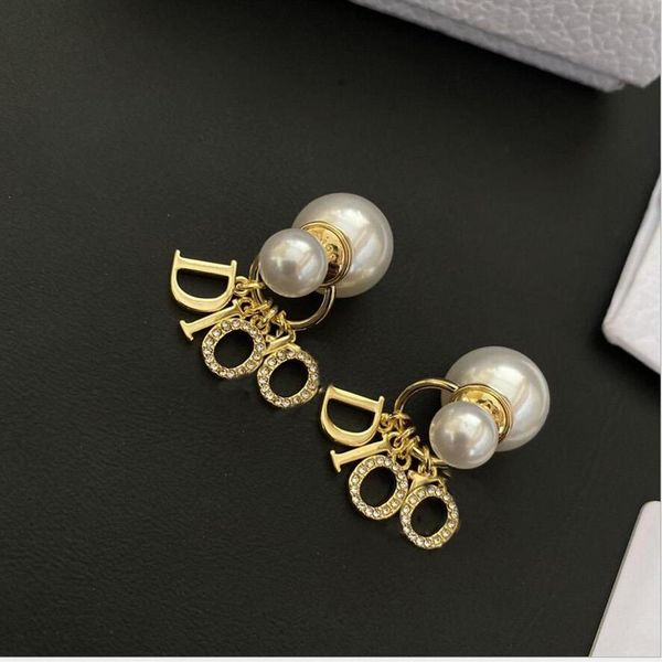 

fashion have stamps pearl letter dangle designer earrings for lady women bride party wedding lovers gift engagement luxury jewelry2974, Silver