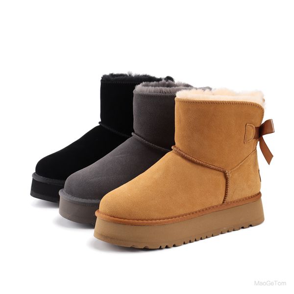 

2023 new style uggitys snow boots fashion ugglie base thickening bow designer cotton-padded shoes classic winter warm shoes wool cotton boot, Black