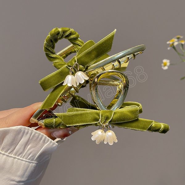 

women metal hair claw elegant green fabric flowers barrette crab headband ponytail clips headwear hair accessories, Slivery;golden
