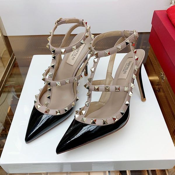 

sandals shoes women gladiator rivet shoessandalssandals real leather summer 2022 star style high heel designer valentinoe''valenti, Black