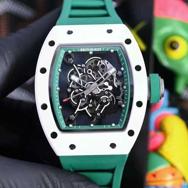 

richa luxury watches for milles mens mechanical watch ceramic large dial barrel shaped hollow out full transparent rm055 waterproof sport, Slivery;black