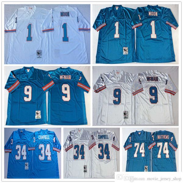 

ncaa vintage mitchell and ness football 9 steve mcnair jerseys retro stitch 1 warren moon 34 earl campbell 74 bruce matthews jersey college, Black;red