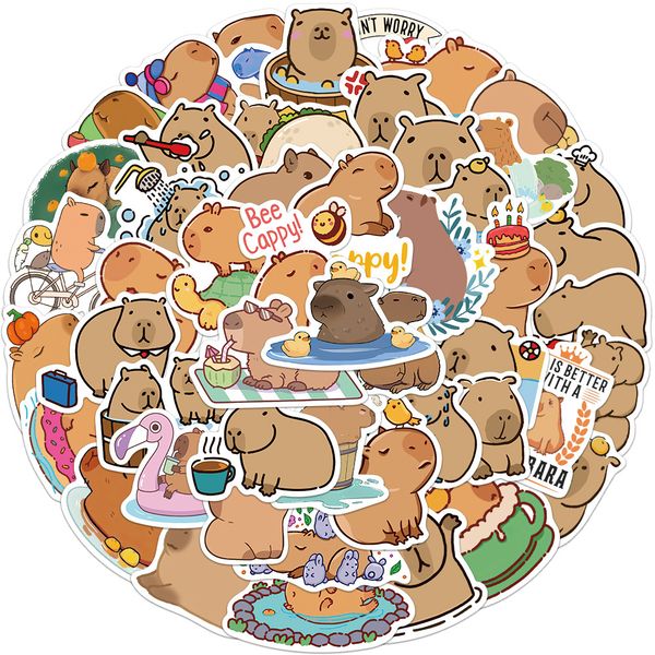 

50pcs cartoon capybara stickers non-random for car bike luggage sticker lapskateboard motor water bottle snowboard wall decals kids gifts