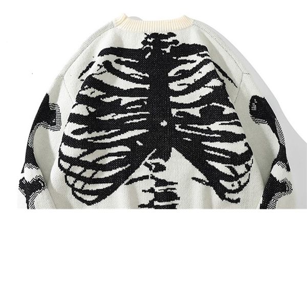 

mens sweaters vintage streetwear skeleton bone women korean o neck long sleeve over size sueter harajuku jumpers 221112, White;black