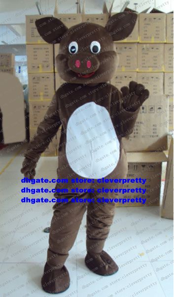 

brown pig hog mascot costume cartoon character outfit suit marketplstar marketplgenius soliciting business zx2905, Red;yellow