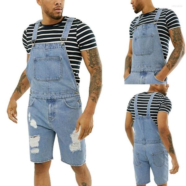 

men's jeans fashion ripped for men denim jumpsuit plus size overall streetwear suspender pants rompers with pockets a40, Blue