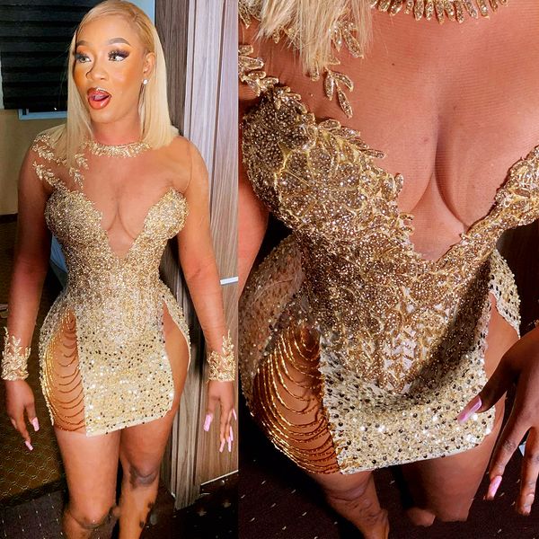 

2022 arabic aso ebi sheath gold prom dresses beaded crystals lace evening formal party second reception birthady engagement gowns dress zj33, Black