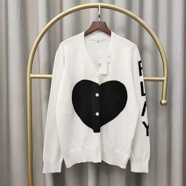 

women's sweater loose fashion brand love embroidery temperament single breasted v-neck slim fashion knitted cardigan white coat, White;black